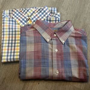 Lot of 2 Men’s Roundtree & Yorke Gold Label Short sleeve button down Shirts Sz L